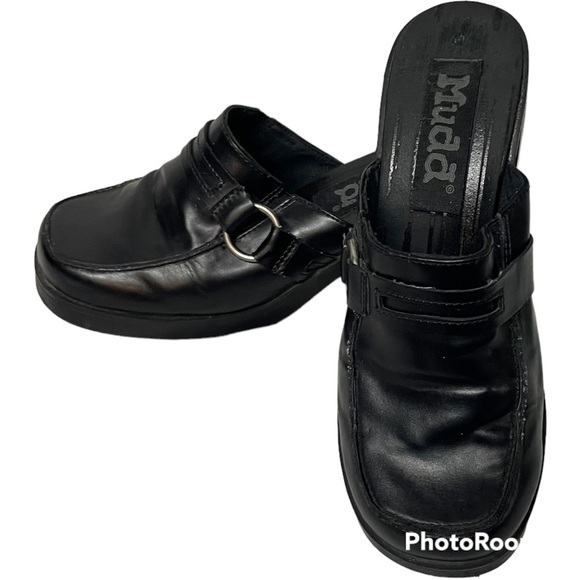 Mudd platform heeled slide on shoes chunky heels Black Excellent condition. Sz 8 - Picture 2 of 9